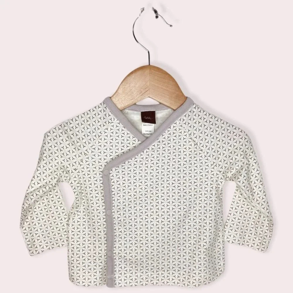 NWT Tea Collection shirt long sleeve side‎ snap kimono top lotus size 0-6 months